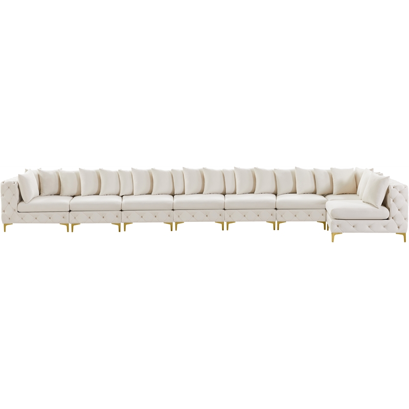 Maklaine Velvet Cream Sectional Modular Button Tufted 228