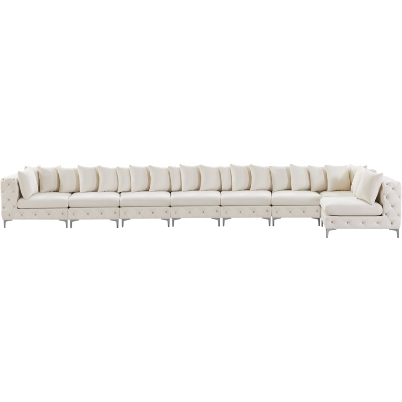 Maklaine Velvet Cream Sectional Modular Button Tufted 228