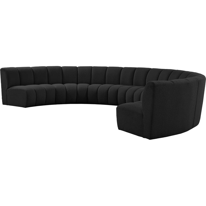 Maklaine Contemporary Black Boucle Fabric 7pc. Modular Sectional