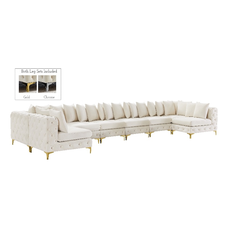 Maklaine Modern / Contemporary Cream Velvet Modular Sectional