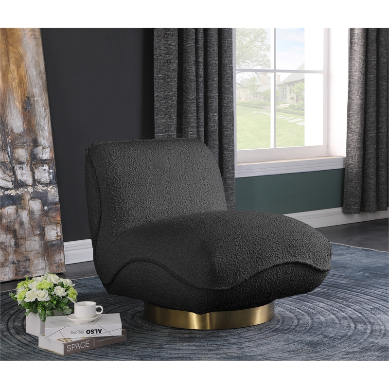 Maklaine Contemporary Black Boucle Fabric Swivel Accent Chair