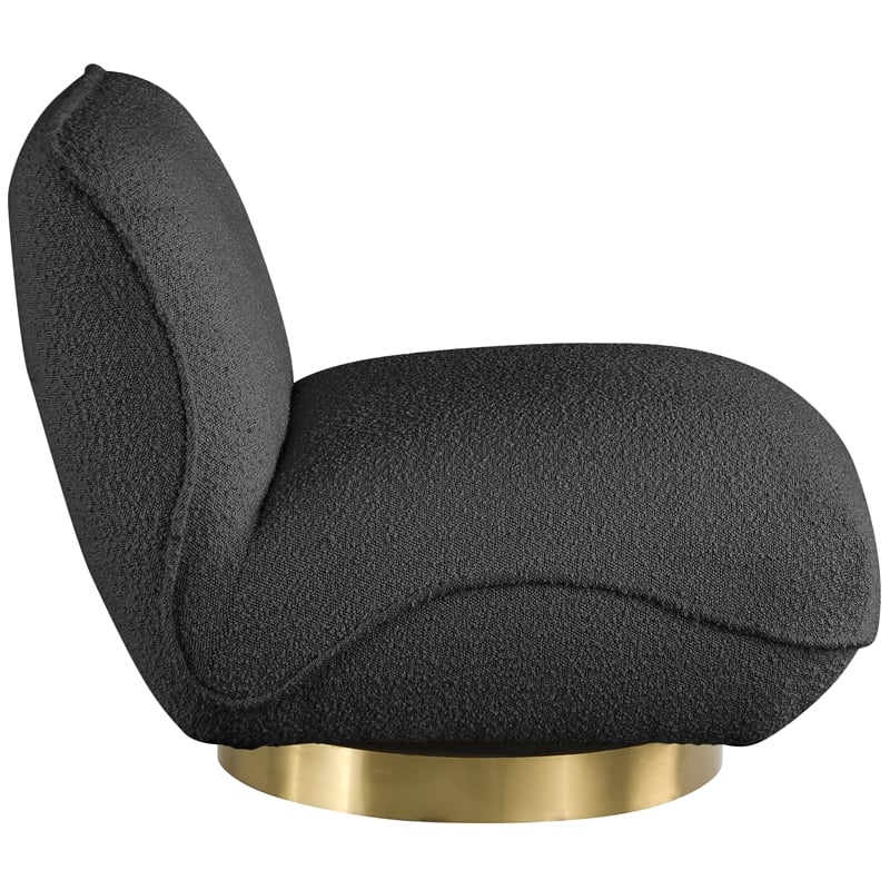 Maklaine Contemporary Black Boucle Fabric Swivel Accent Chair