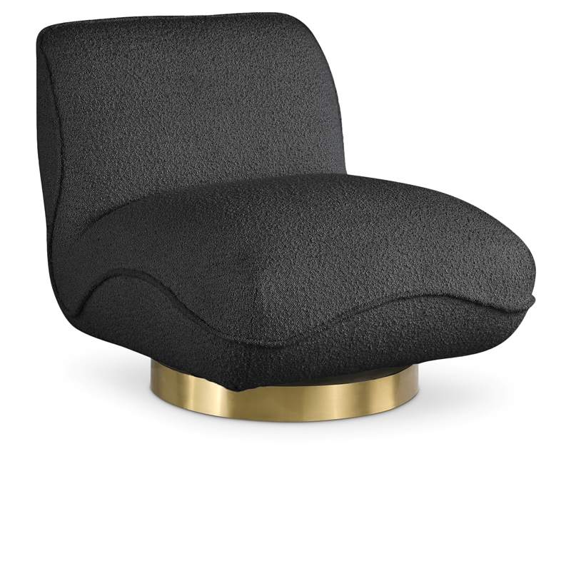 Maklaine Contemporary Black Boucle Fabric Swivel Accent Chair