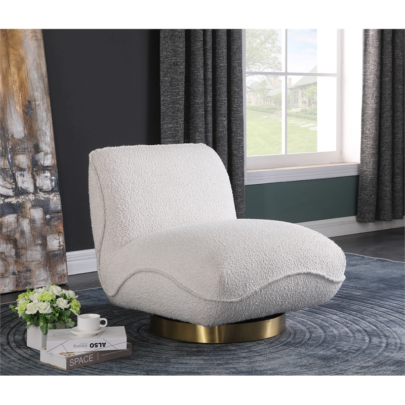 Maklaine Contemporary Cream Boucle Fabric Swivel Accent Chair