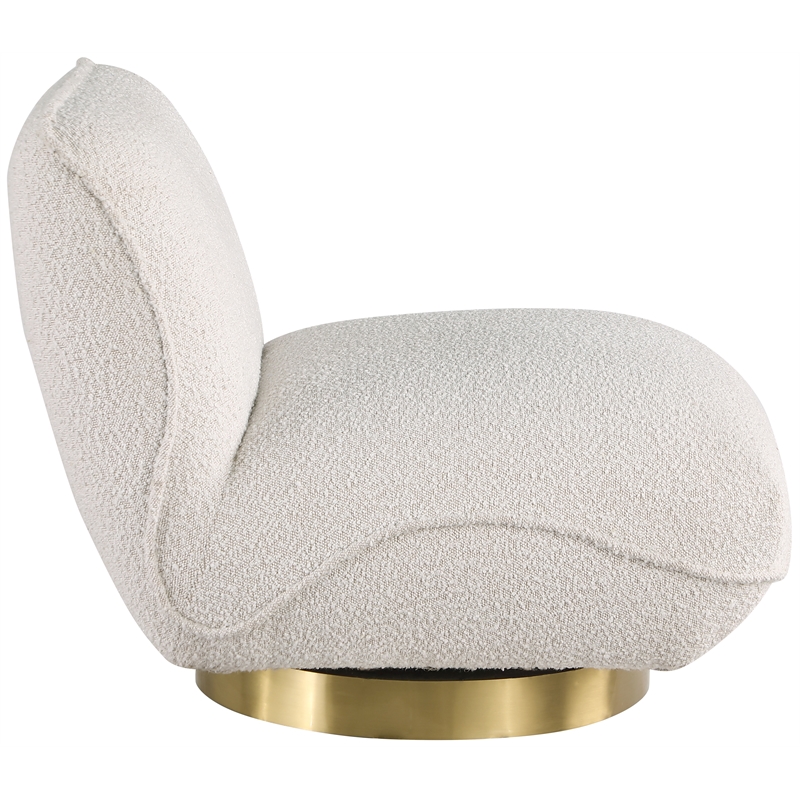 Maklaine Contemporary Cream Boucle Fabric Swivel Accent Chair