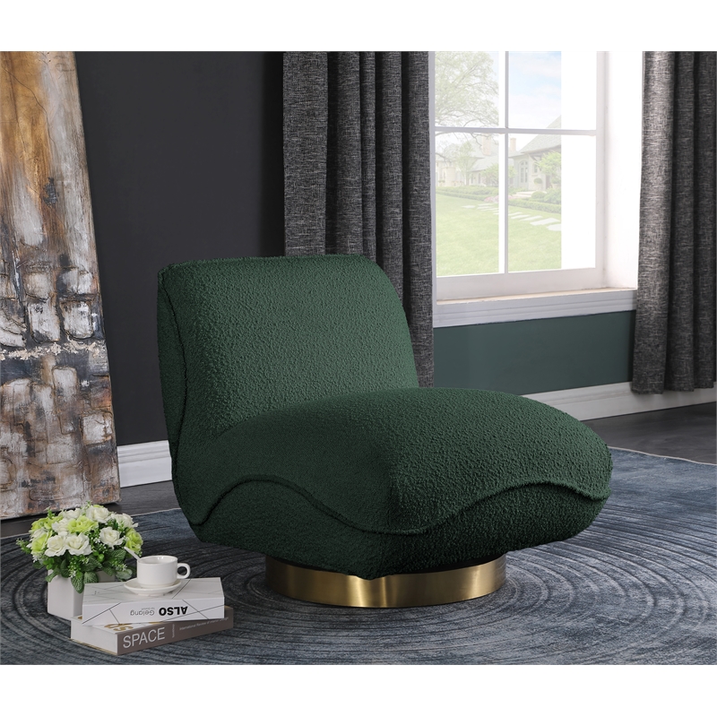 Maklaine Contemporary Green Boucle Fabric Swivel Accent Chair