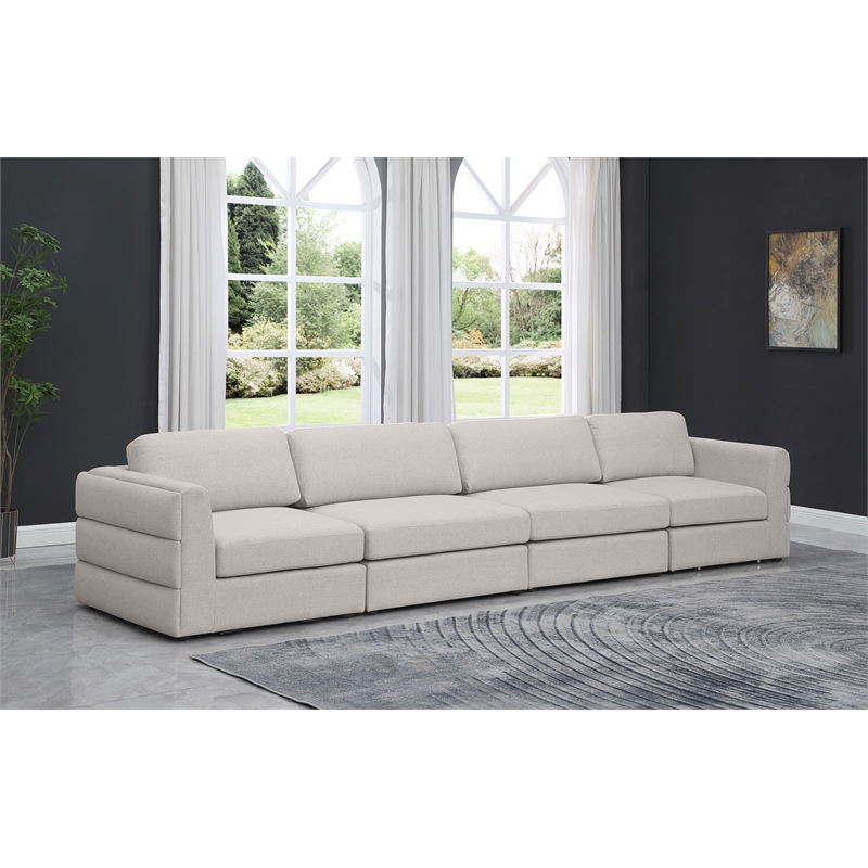 Maklaine Contemporary Beige Durable Linen Textured Fabric Modular Sofa