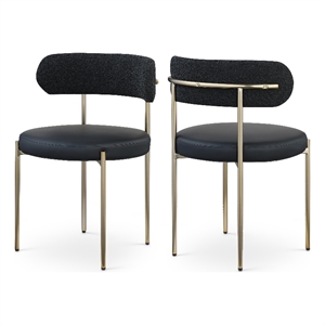 Maklaine Contemporary Black Faux Leather and Boucle Fabric Dining Chair