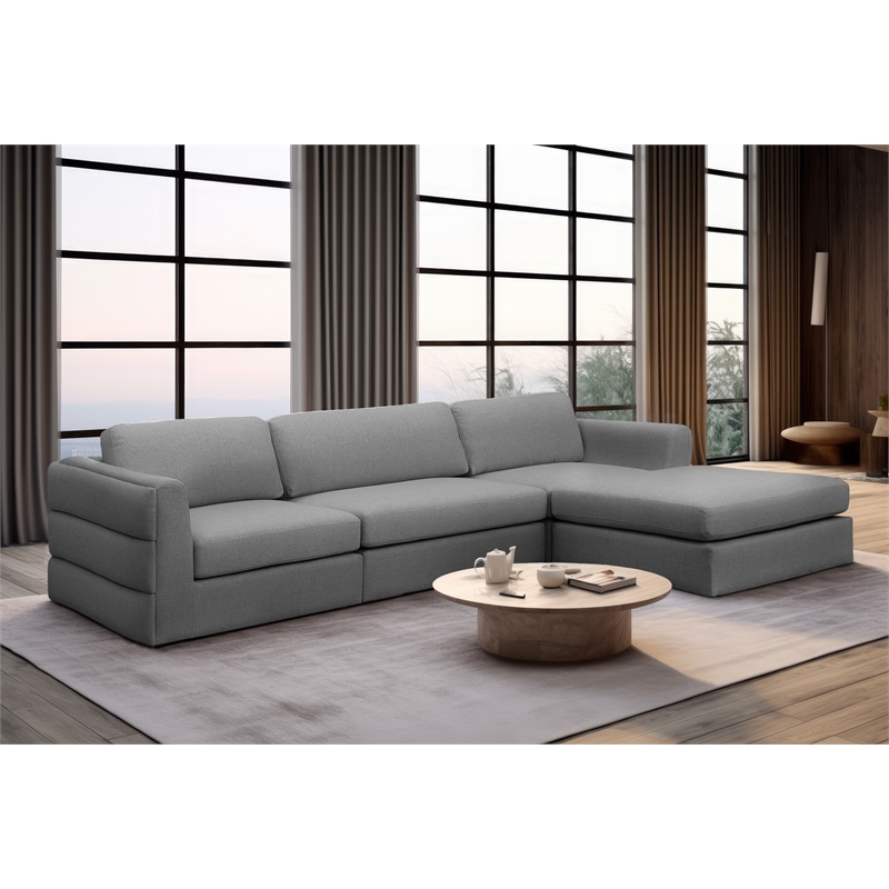 Maklaine Contemporary Grey Durable Linen Textured Fabric Modular Sectional