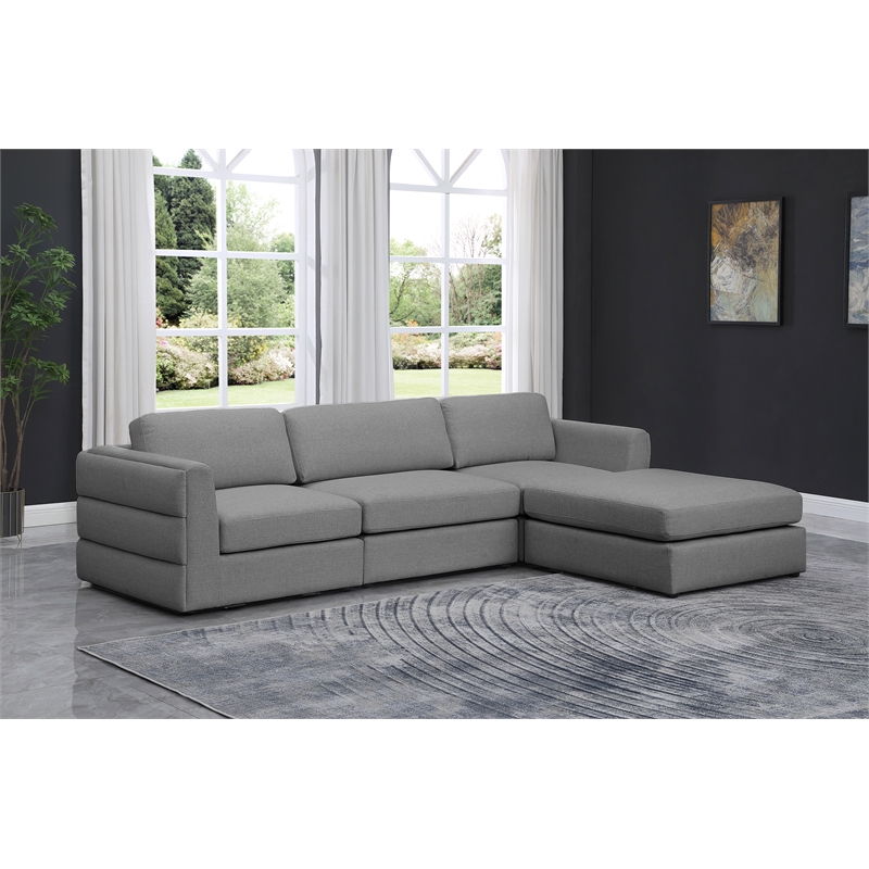 Maklaine Contemporary Grey Durable Linen Textured Fabric Modular Sectional