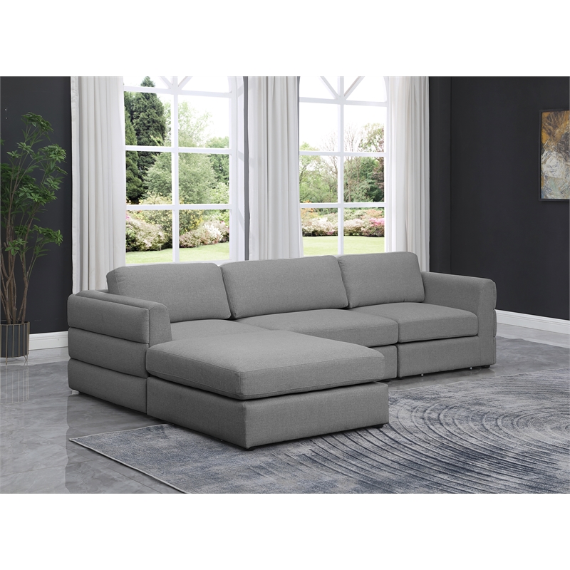 Maklaine Contemporary Grey Durable Linen Textured Fabric Modular Sectional