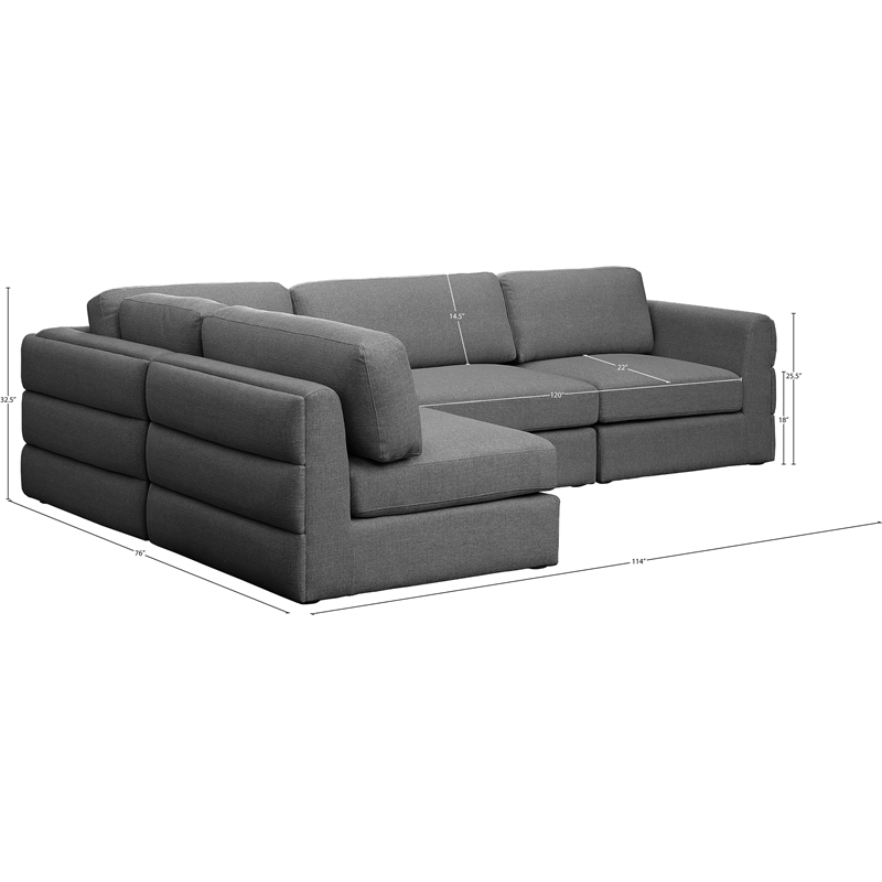 Maklaine Contemporary Grey Durable Linen Textured Fabric Modular Sectional