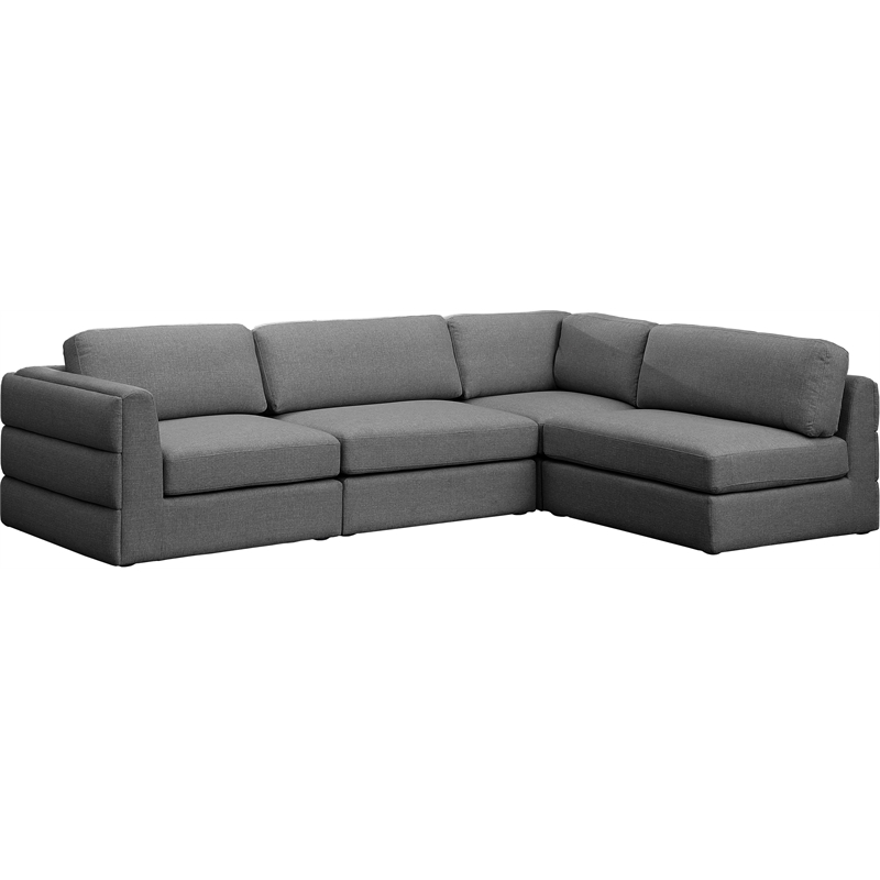 Maklaine Contemporary Grey Durable Linen Textured Fabric Modular Sectional