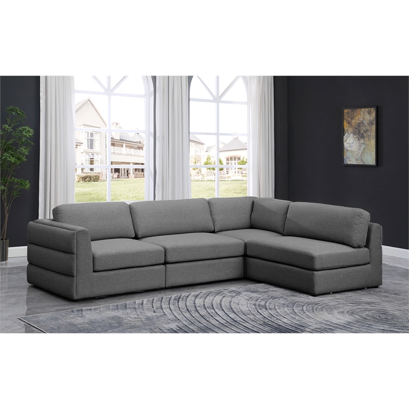 Maklaine Contemporary Grey Durable Linen Textured Fabric Modular Sectional