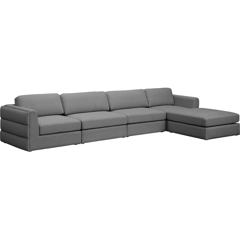 Maklaine Contemporary Grey Durable Linen Textured Fabric Modular Sectional