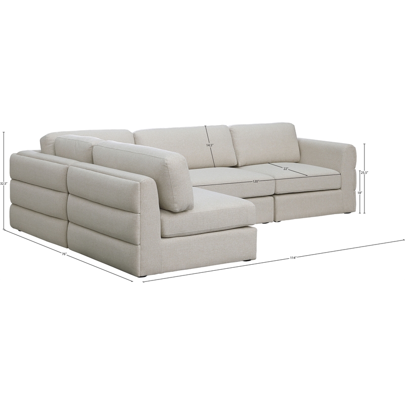 Maklaine Contemporary Beige Durable Linen Textured Fabric Modular Sectional