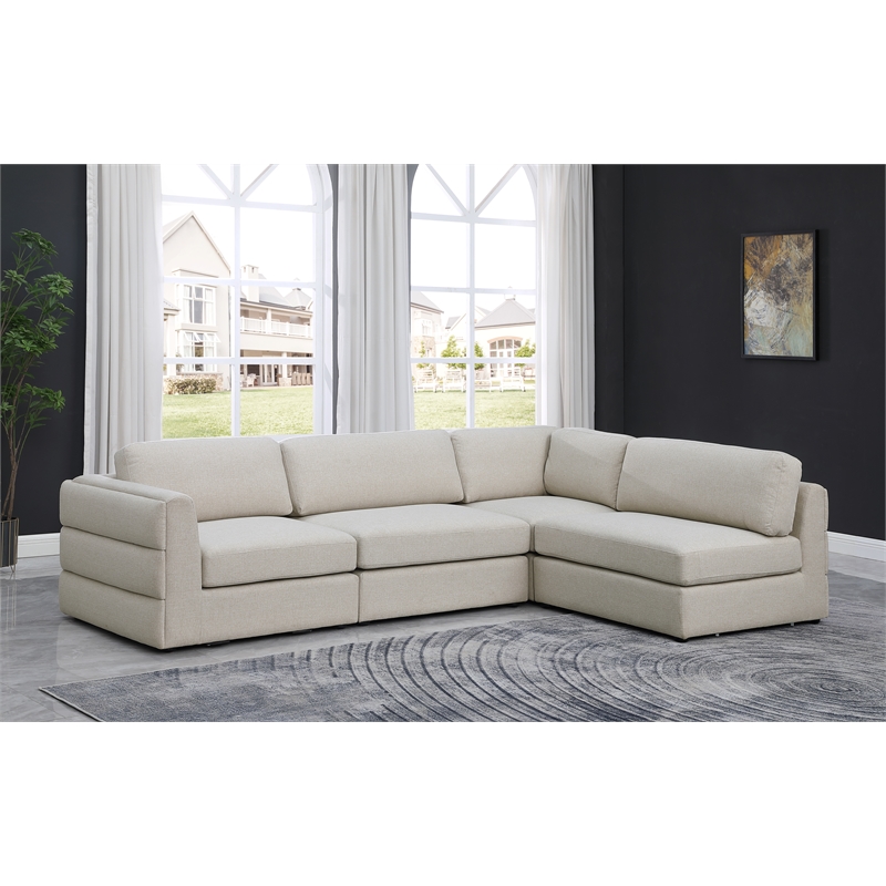 Maklaine Contemporary Beige Durable Linen Textured Fabric Modular Sectional