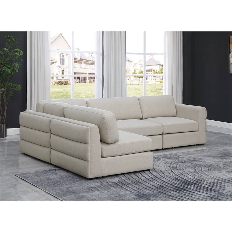Maklaine Contemporary Beige Durable Linen Textured Fabric Modular Sectional