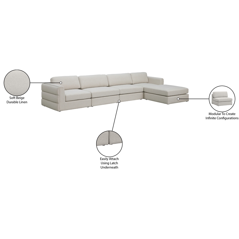 Maklaine Contemporary Beige Durable Linen Textured Fabric Modular Sectional