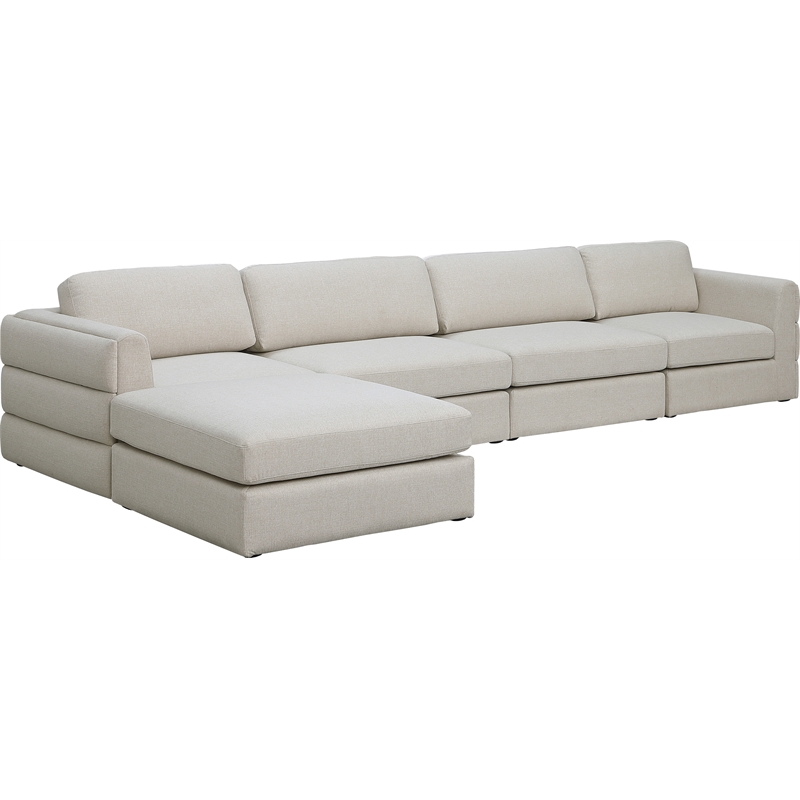 Maklaine Contemporary Beige Durable Linen Textured Fabric Modular Sectional