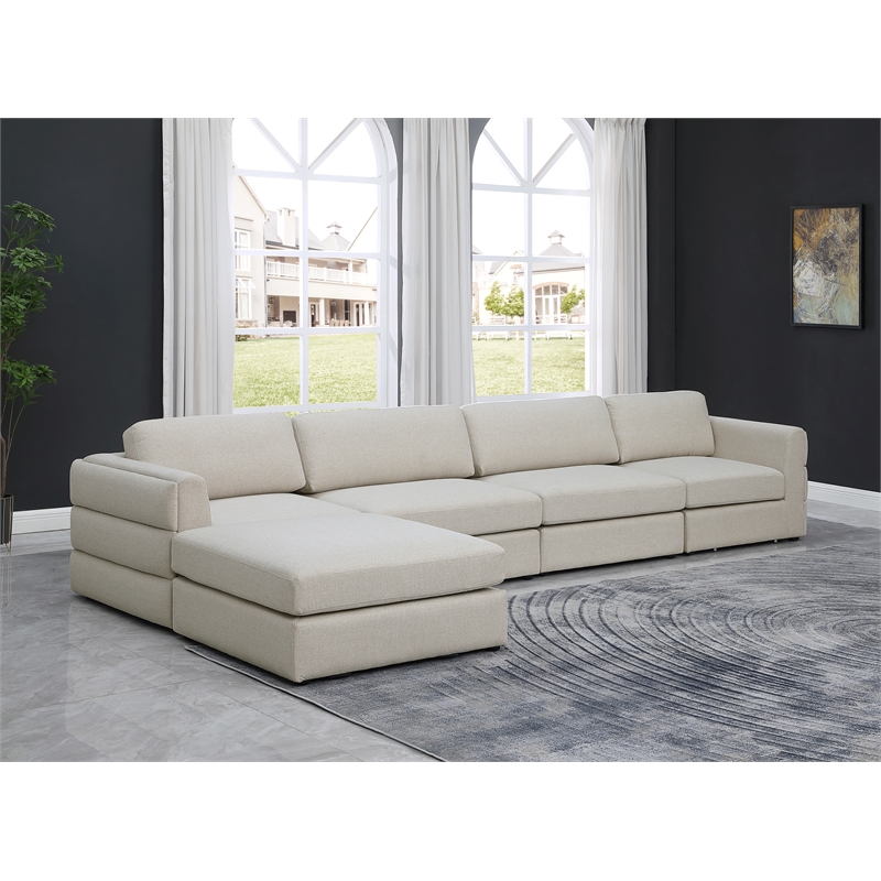 Maklaine Contemporary Beige Durable Linen Textured Fabric Modular Sectional