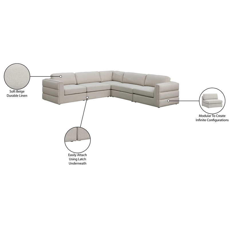 Maklaine Contemporary Beige Durable Linen Textured Fabric Modular Sectional
