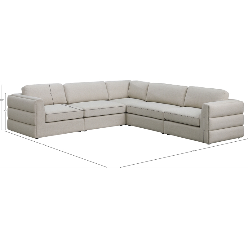 Maklaine Contemporary Beige Durable Linen Textured Fabric Modular Sectional