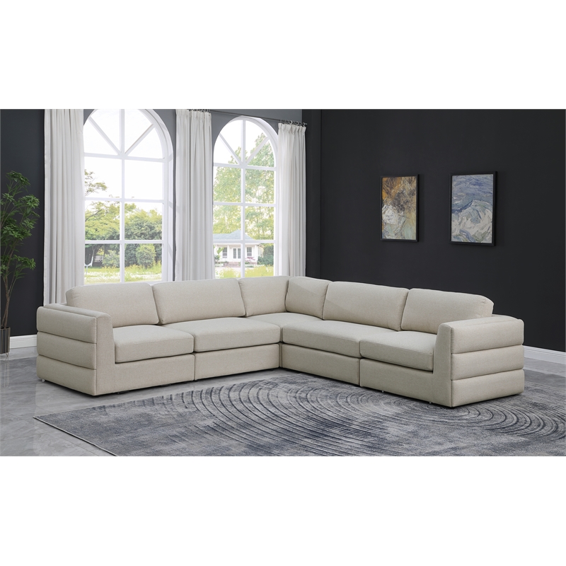 Maklaine Contemporary Beige Durable Linen Textured Fabric Modular Sectional