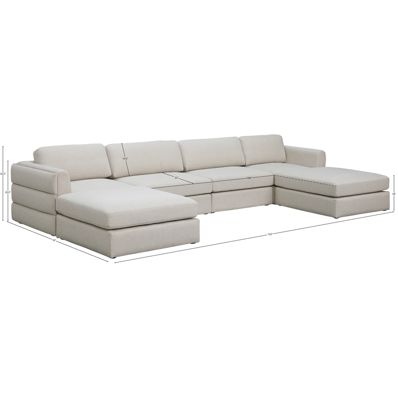 Maklaine Contemporary Beige Durable Linen Textured Fabric Modular Sectional