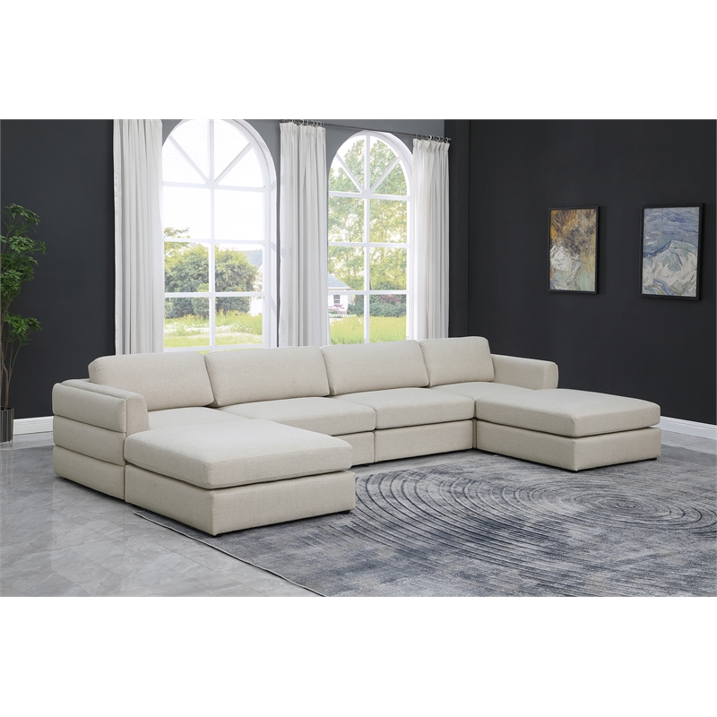 Maklaine Contemporary Beige Durable Linen Textured Fabric Modular Sectional