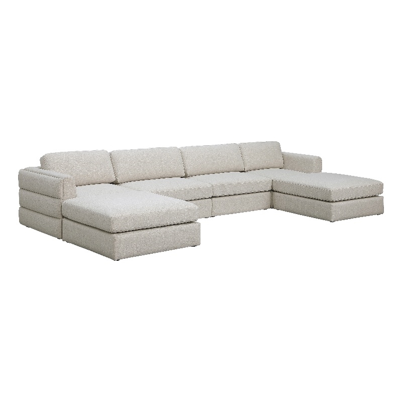 Maklaine Contemporary Beige Durable Linen Textured Fabric Modular Sectional