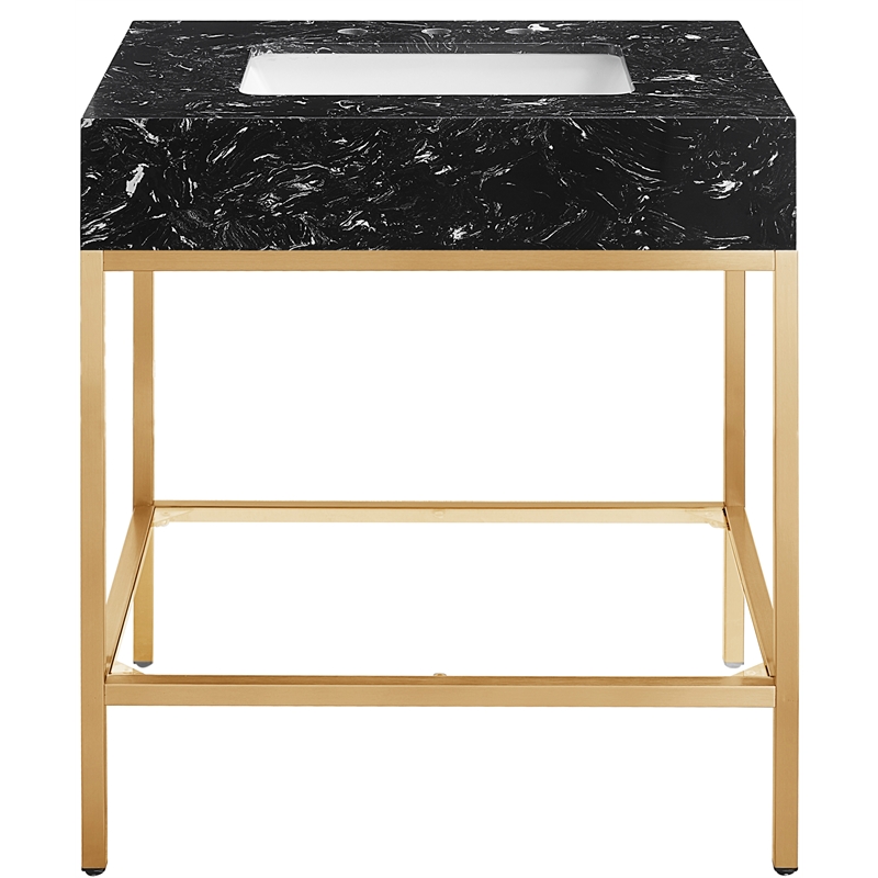 Maklaine Contemporary White Artificial Marble Bathroom Vanity