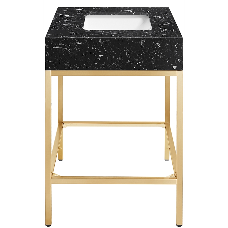 Maklaine Contemporary White Artificial Marble Bathroom Vanity