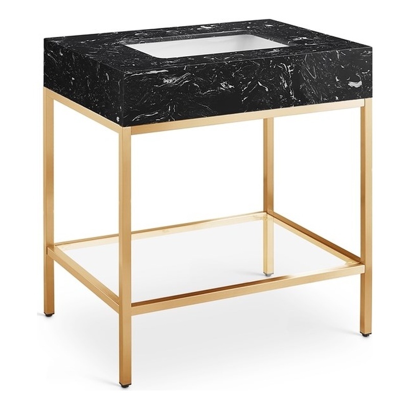 Maklaine Contemporary White Artificial Marble Bathroom Vanity