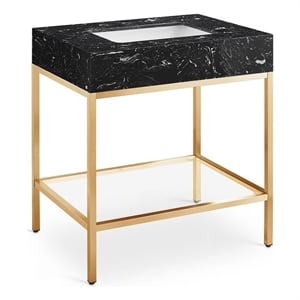 Maklaine Contemporary White Artificial Marble Bathroom Vanity