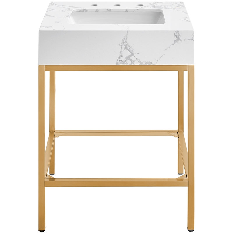 Maklaine Contemporary White Artificial Marble Bathroom Vanity
