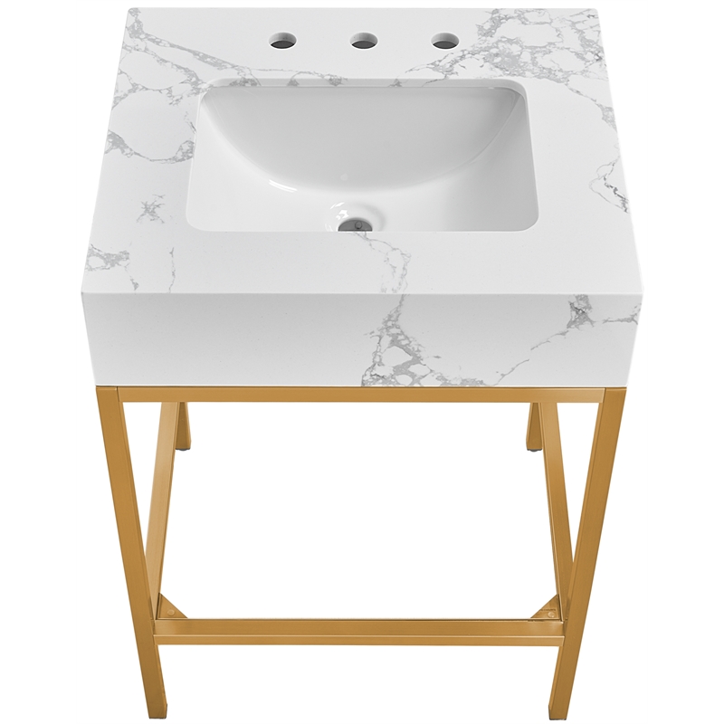 Maklaine Contemporary White Artificial Marble Bathroom Vanity