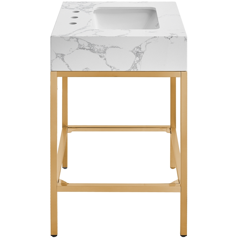 Maklaine Contemporary White Artificial Marble Bathroom Vanity