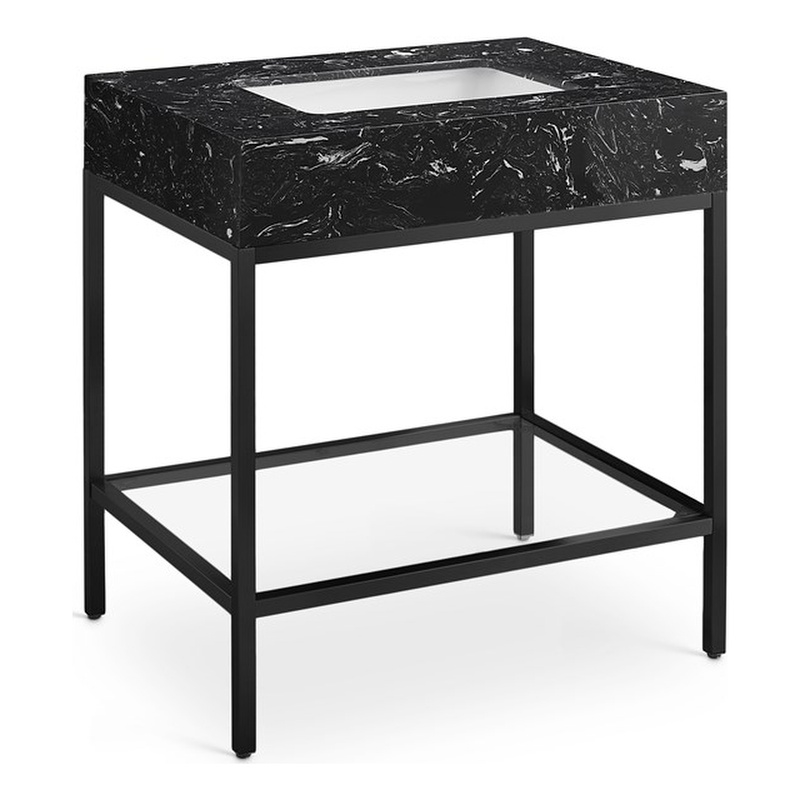 Maklaine Contemporary Black Artificial Marble Bathroom Vanity
