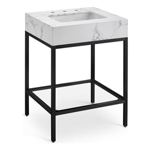 Maklaine Contemporary White Artificial Marble Bathroom Vanity