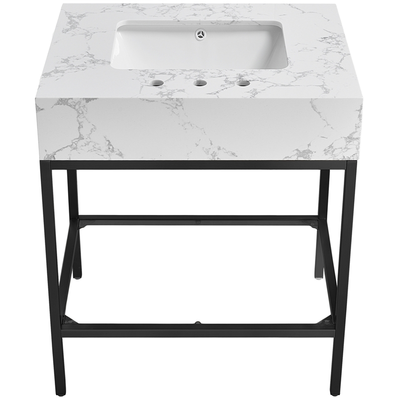Maklaine Contemporary Black Artificial Marble Bathroom Vanity