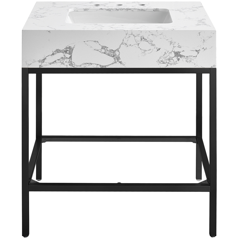 Maklaine Contemporary Black Artificial Marble Bathroom Vanity