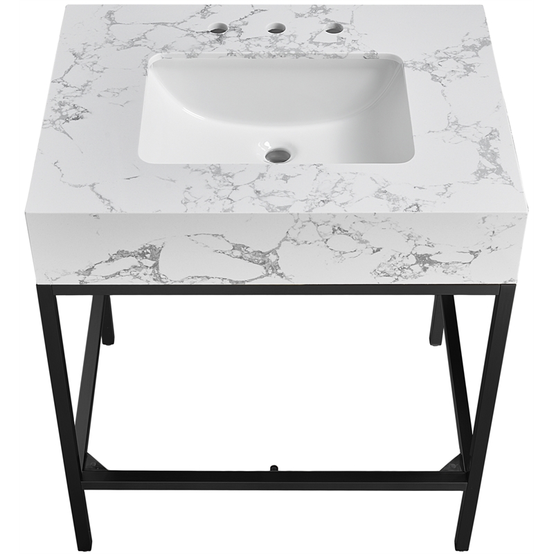 Maklaine Contemporary Black Artificial Marble Bathroom Vanity