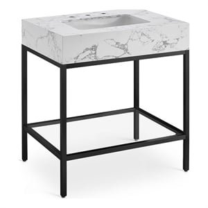 Maklaine Contemporary Black Artificial Marble Bathroom Vanity
