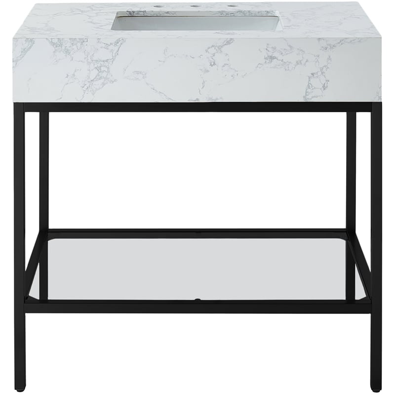 Maklaine Contemporary White Artificial Marble Bathroom Vanity