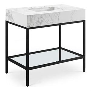 Maklaine Contemporary White Artificial Marble Bathroom Vanity