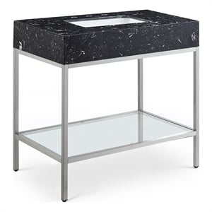 Maklaine Contemporary Black Artificial Marble Bathroom Vanity