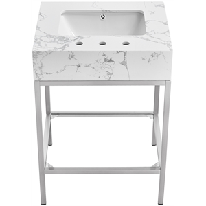 Maklaine Contemporary White Artificial Marble Bathroom Vanity