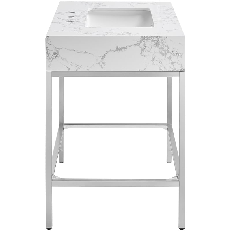 Maklaine Contemporary White Artificial Marble Bathroom Vanity