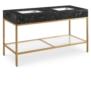Maklaine Contemporary Black Artificial Marble Bathroom Vanity